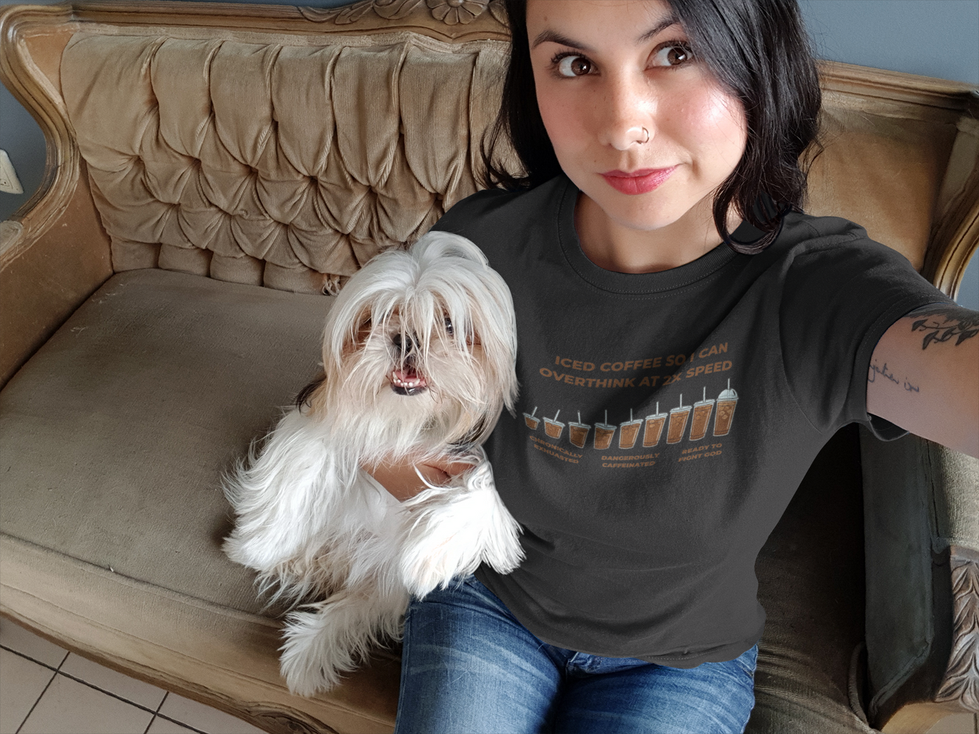 Iced Coffee So I Can Overthink At 2X Speed — Graphic Tee