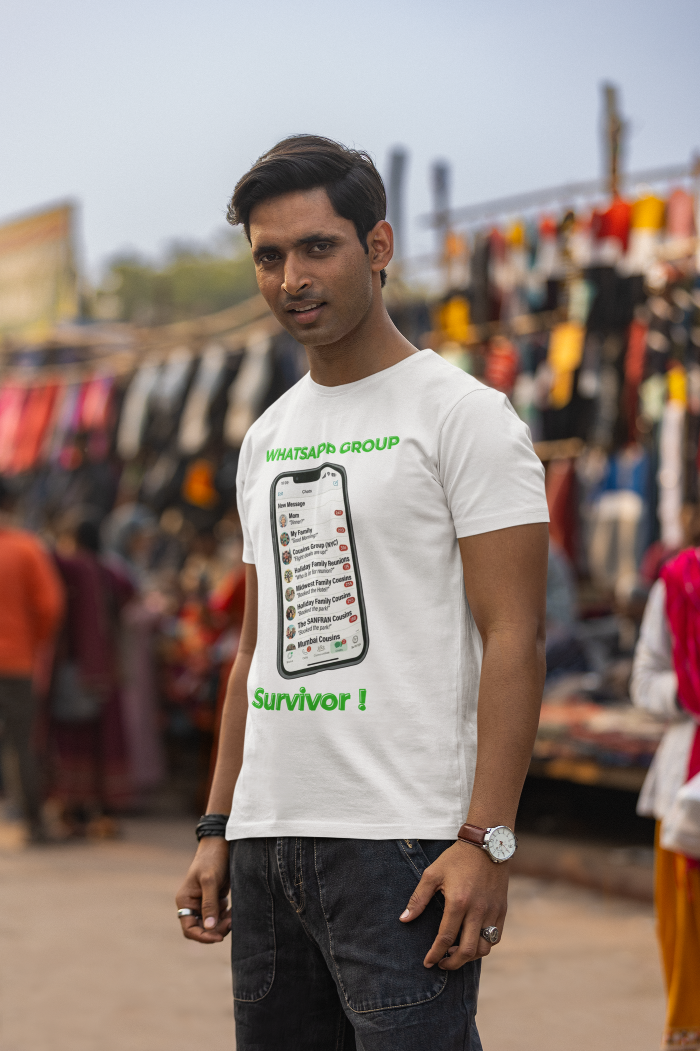 Family WhatsApp Survivor — The 2,847 Unread Tee — Premium Heavyweight