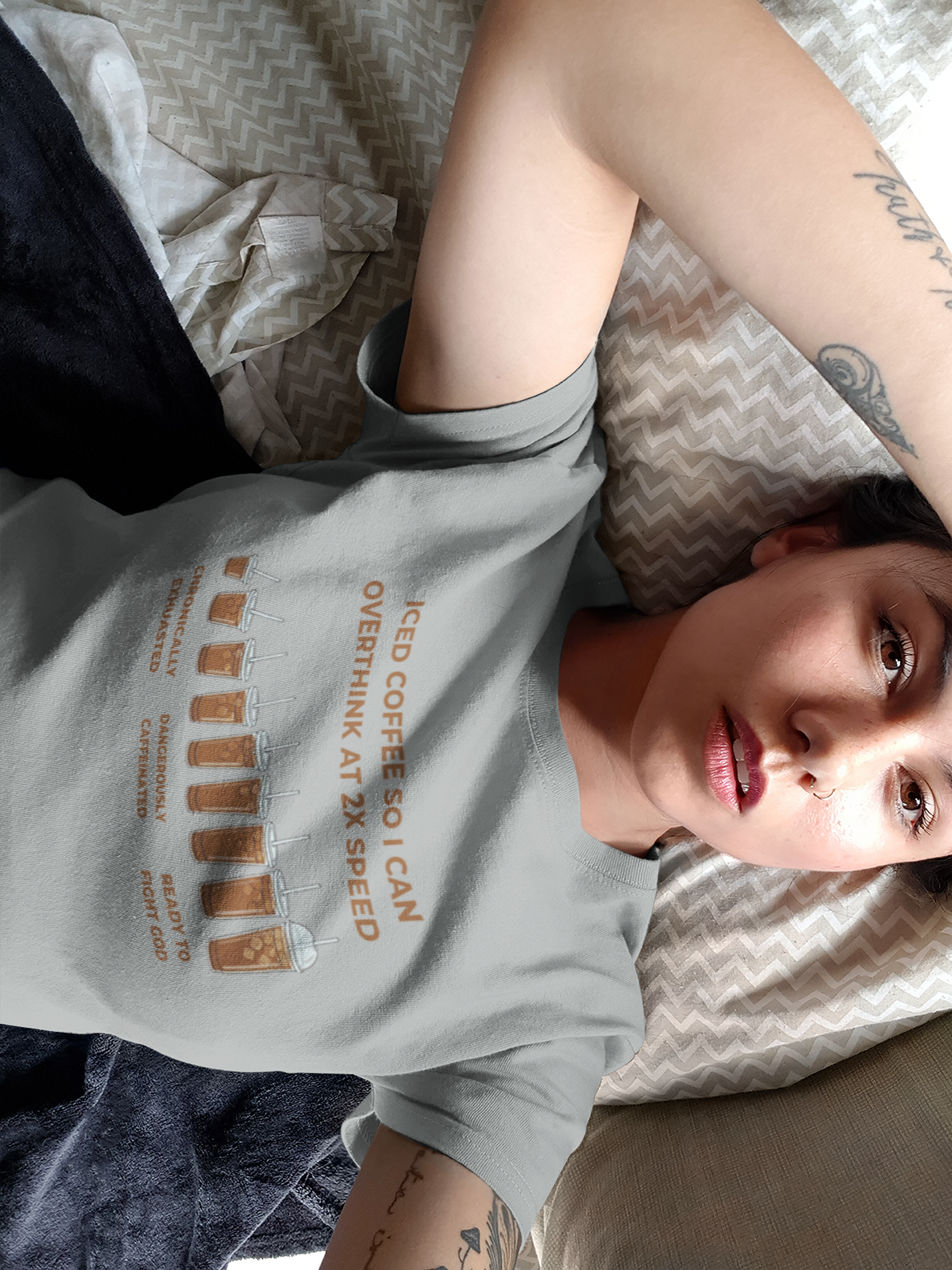 Iced Coffee So I Can Overthink At 2X Speed — Graphic Tee