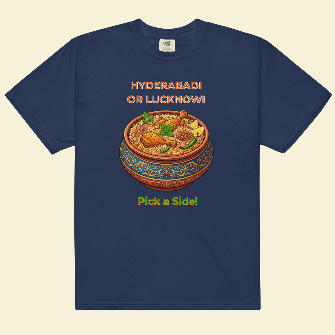 Hyderabadi or Lucknowi — The Biryani Debate Tee — Premium Heavyweight