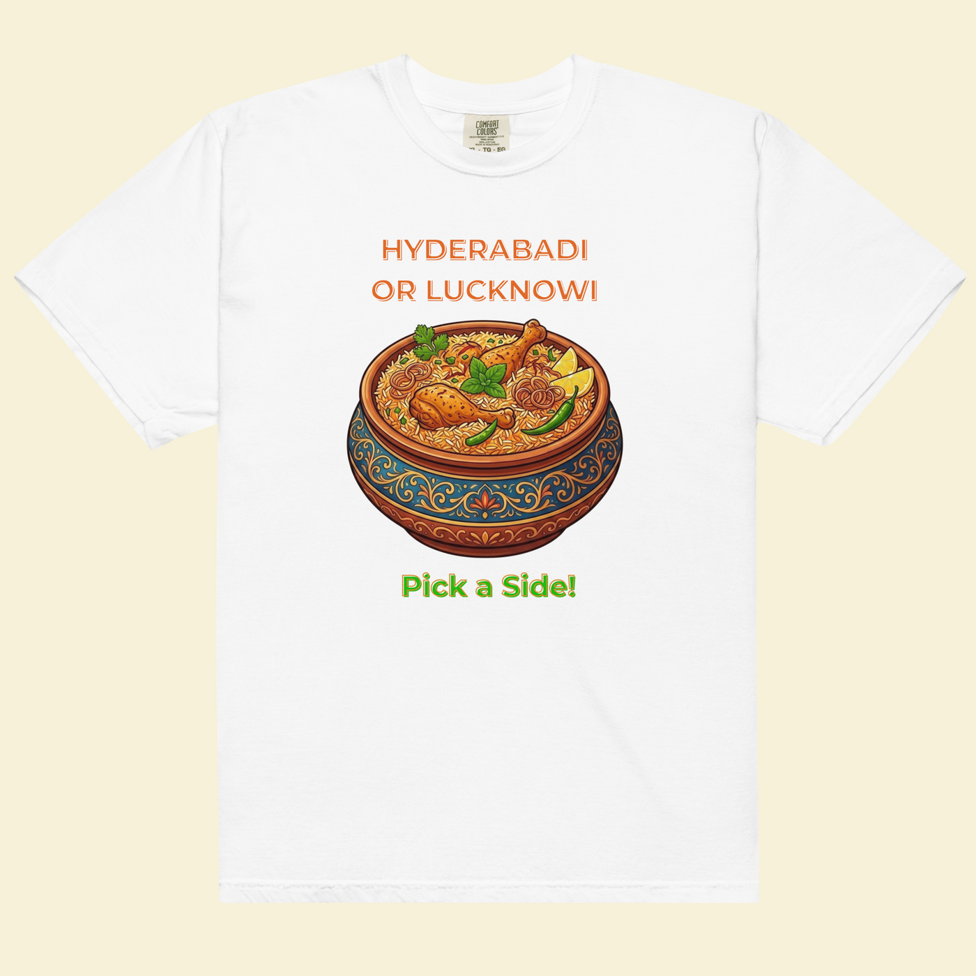 Hyderabadi or Lucknowi — The Biryani Debate Tee — Premium Heavyweight